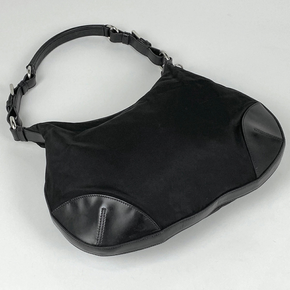 Prada Hobo Logo Nero Plate Bag Shoulder Black